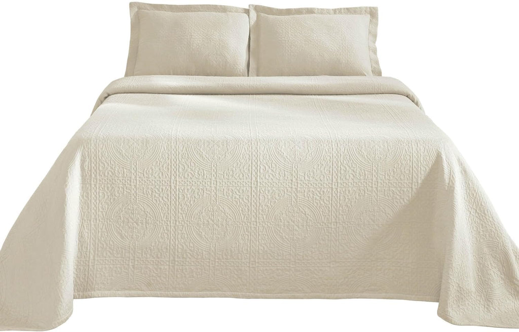 Cotton Bedspread, Jacquard Woven Matelasse Bedding, Twin, Ivory
