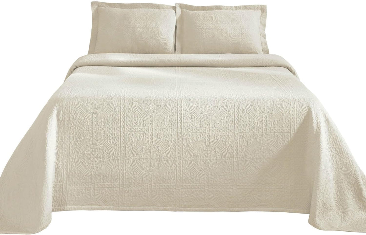 Cotton Bedspread, Jacquard Woven Matelasse Bedding, Twin, Ivory