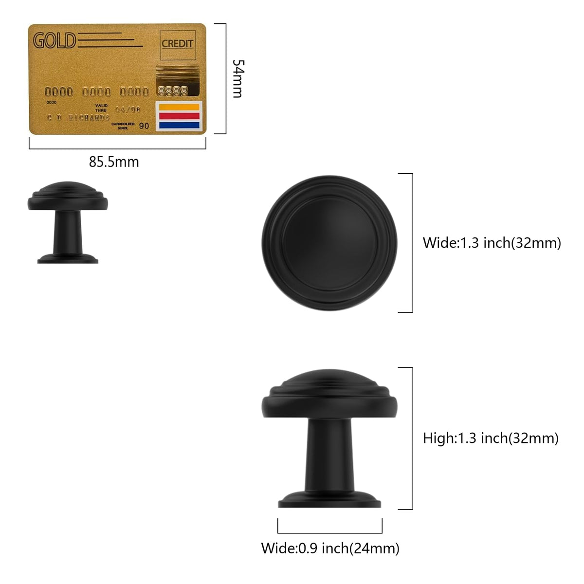 10 Pack Matte Black Cabinet Knobs Single Hole Cabinet Pulls 1 Inch Drawer Knobs Cabinets ZH0086