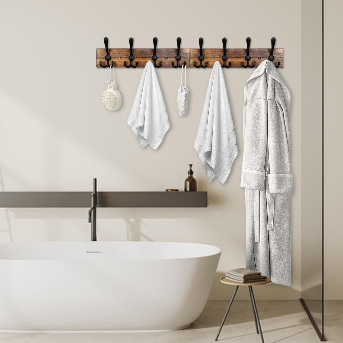 Coat Rack Wall Mount 31.5'' Coat Hanger Wall Mount Burnt Brown Coat Hooks for Wall Rustic Towel Racks Living Room