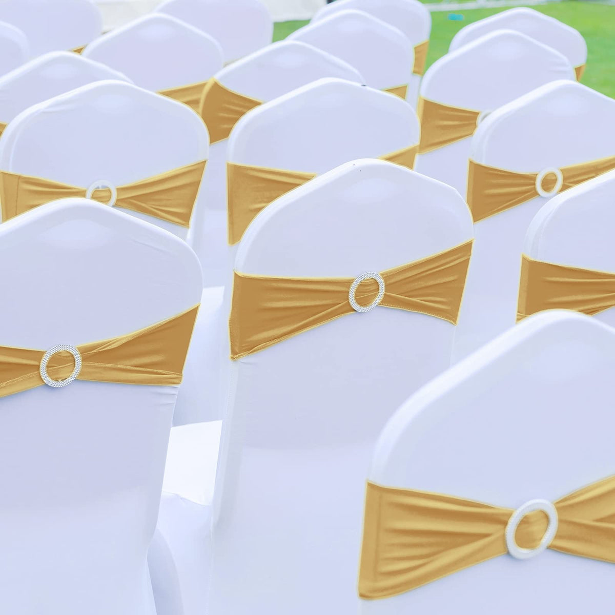 150 Pcs Gold Chair Sashes with Buckle, Stretch Bands