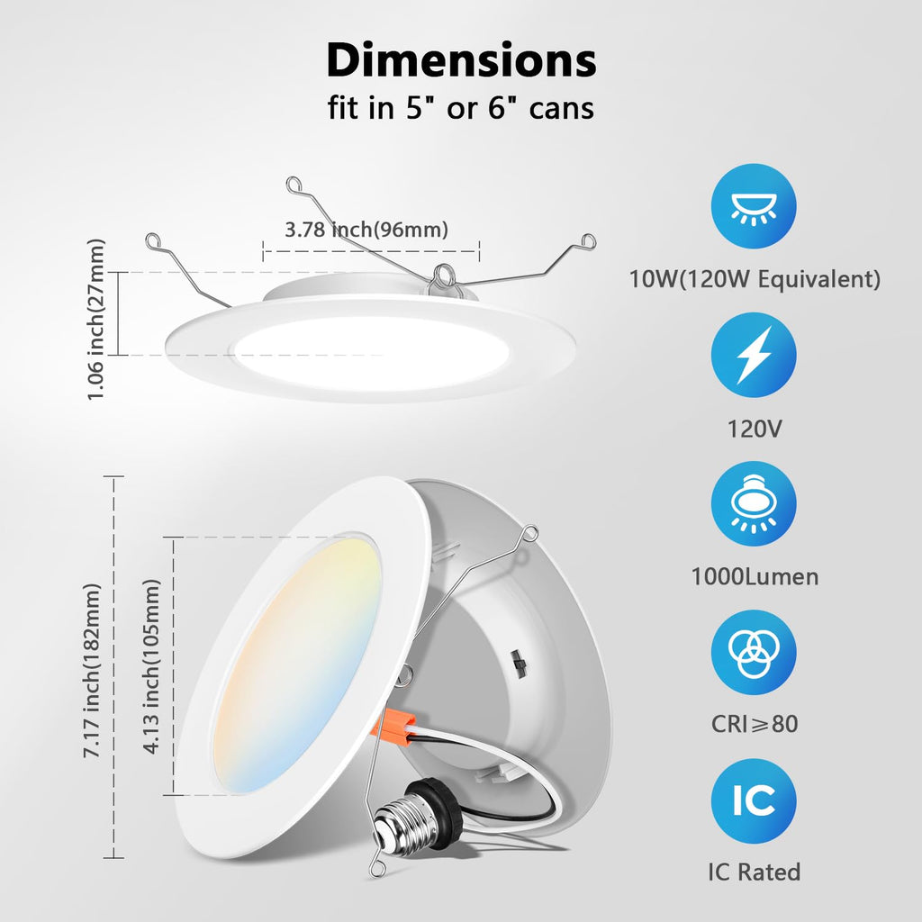 6 Inch Recessed Lights, 5CCT LED Can Lights, Dimmable, 24 Pack,White
