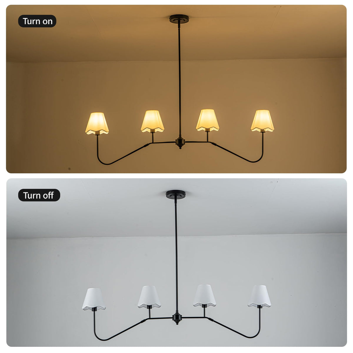 47" Modern Linear Dining Room Light Fixture,4-Light Black Chandelier