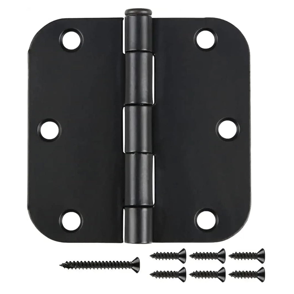 12 Pack Rounded Matte Black Door Hinges 3.5 Inch with 5/8" Radius Corners
