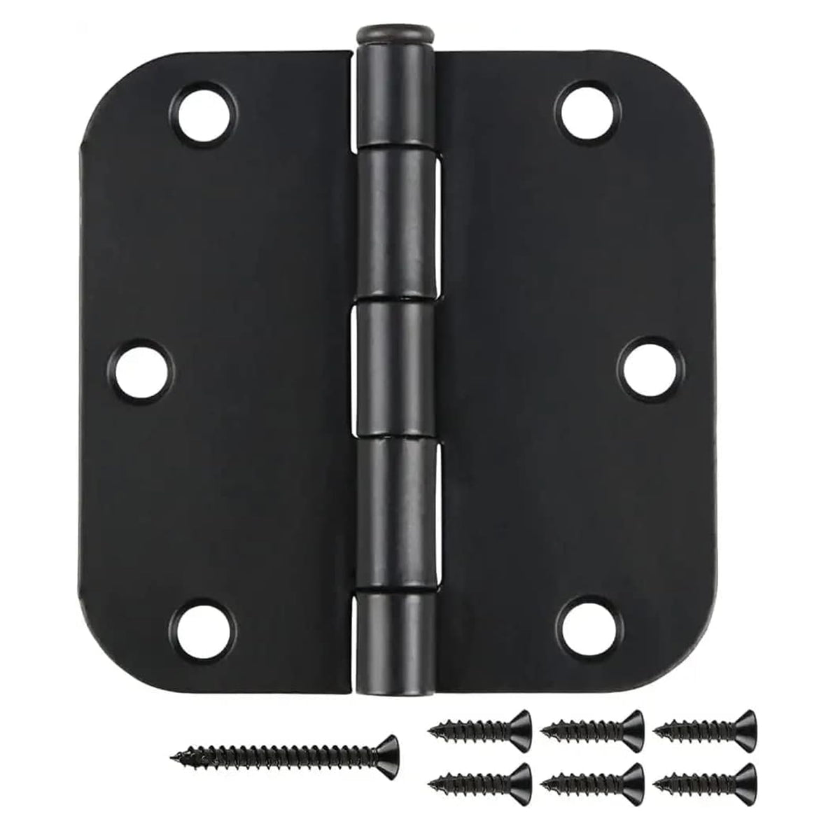 12 Pack Rounded Matte Black Door Hinges 3.5 Inch with 5/8" Radius Corners