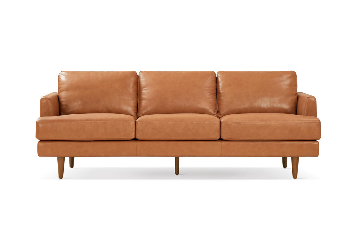 Grosseto 87" Cognac Tan Brown 3 Seater Full Leather Sofa | Mid Century Italian Nappa Leather Couch Furniture | Double