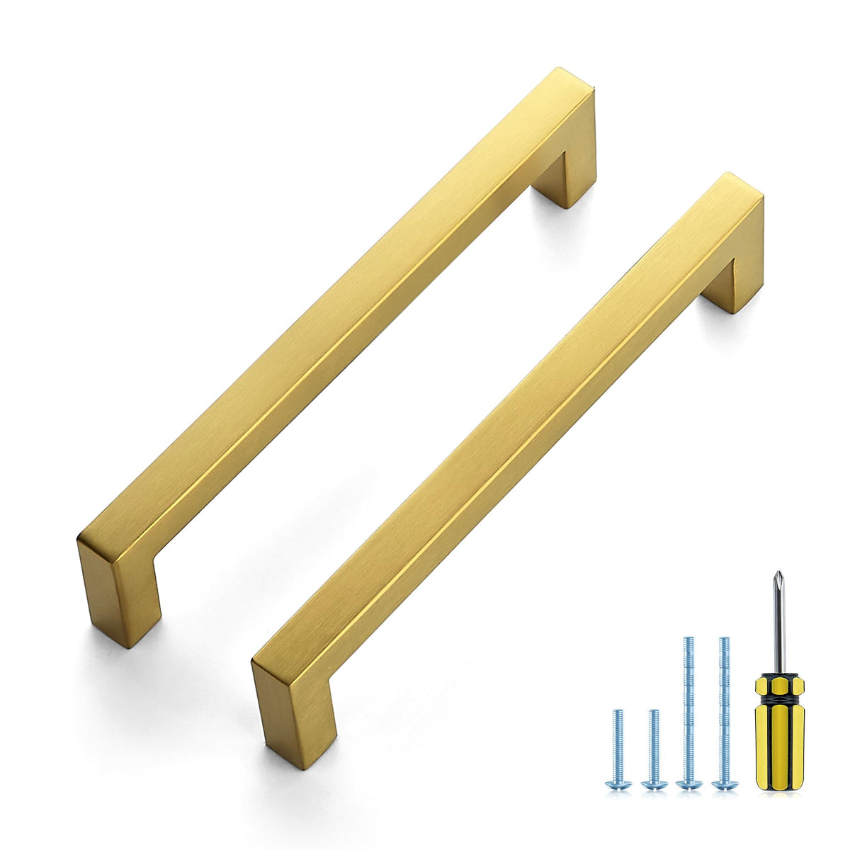 Gold Square Pulls Cabinet Handles,6-1/4 Inch,5 Pack
