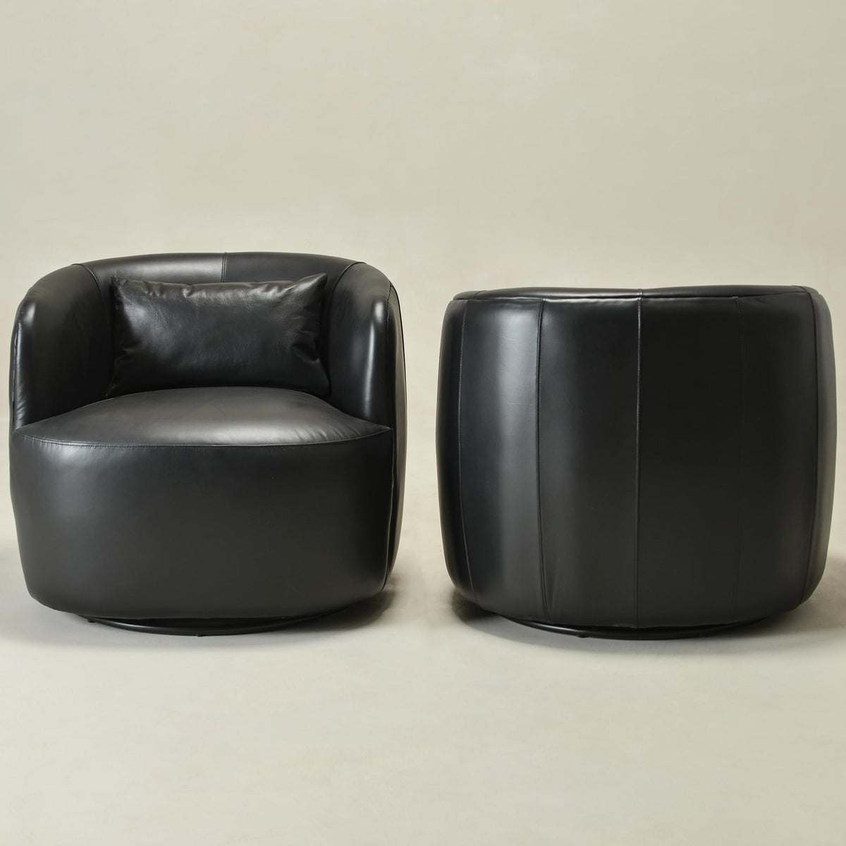 Set of 2 Genuine Leather Upholstered Swivel Barrel Chair, Black