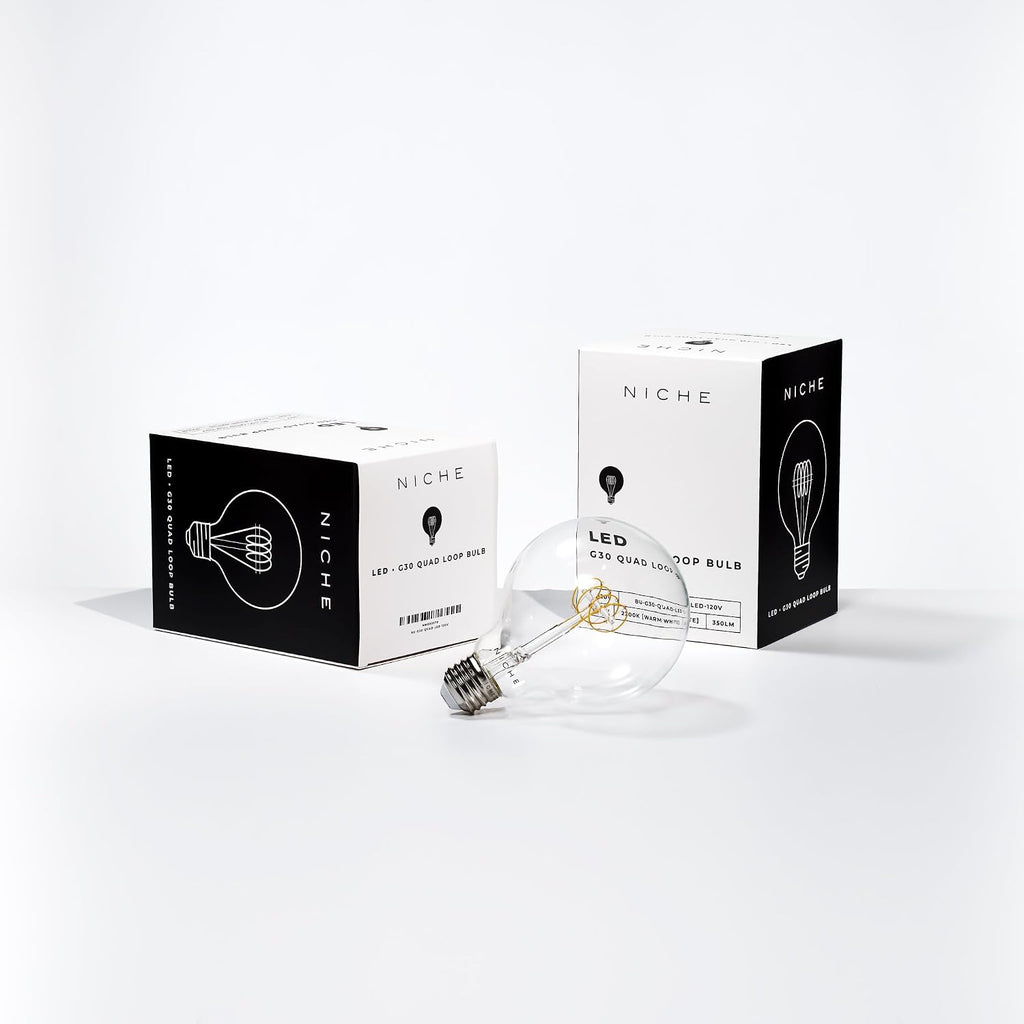 G30 LED Bulb,Single Pack, 1.25W x 1.78H inches, Indoor, Quad Loop Filament, 2200K Warm White, 5.3W, Dimmable, E26