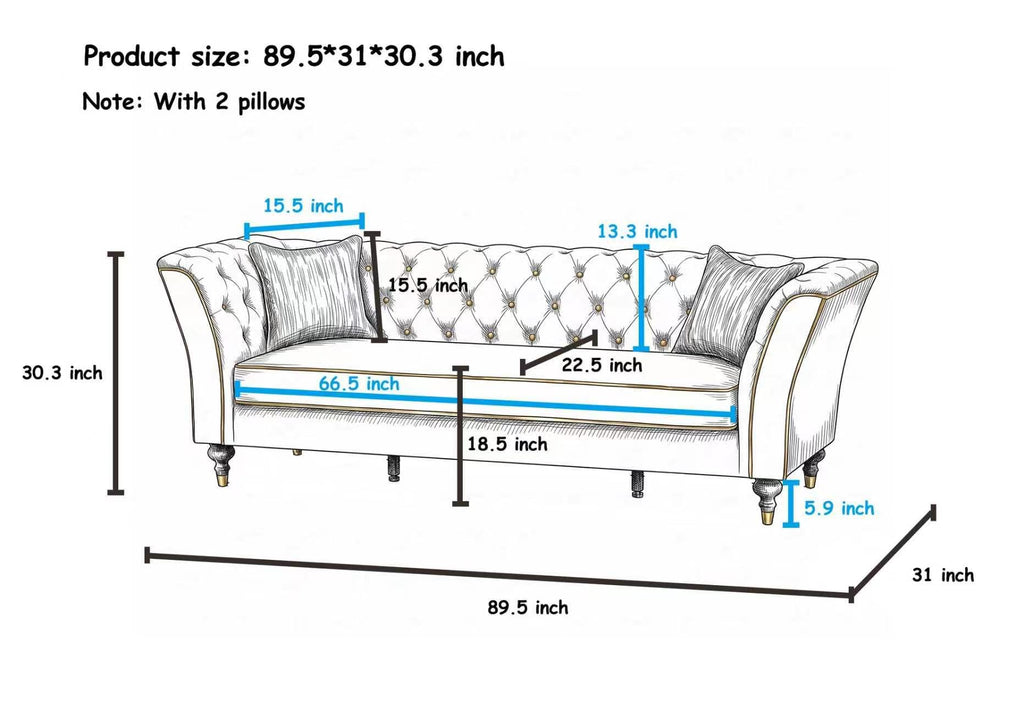 Red Chesterfield Sofa Set, 89.5" 3 Seater Couch