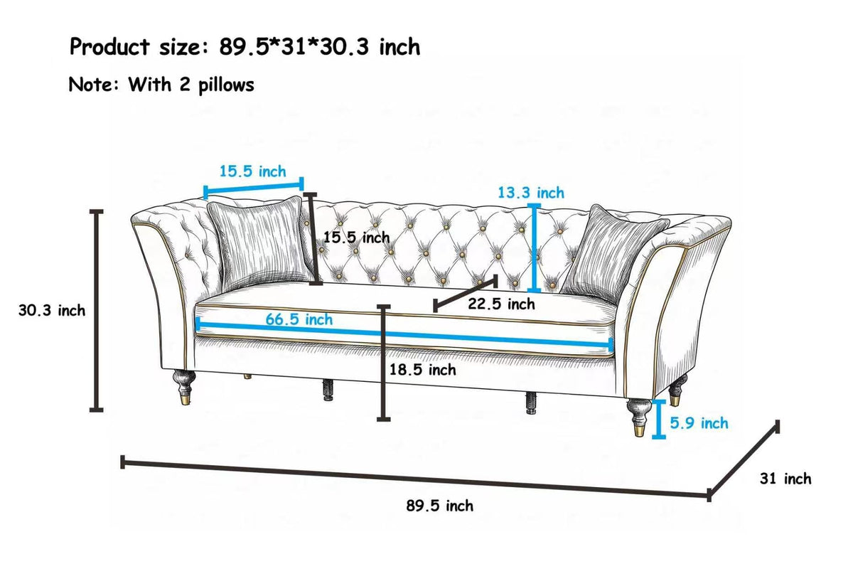 Red Chesterfield Sofa Set, 89.5" 3 Seater Couch