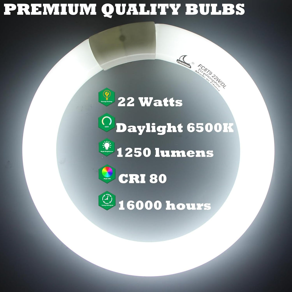 FC8T9 22W and FC12T9 32W Daylight Set, Round Fluorescent Bulb 8 inch T9 22 Watts & Circular Light Bulbs 12 inch 32