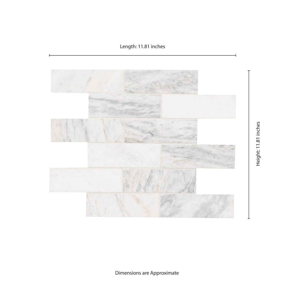 Mesh Mounted Marble Subway Tile | Capri Blue | 11.81" x 11.81"