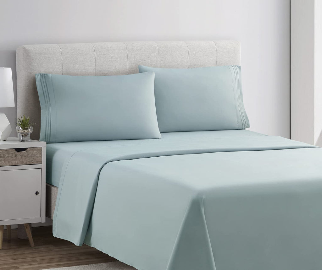 Bed Sheets Set, 4Piece Sheet Set, Microfiber, Deep Pocket, Light Blue Aqua, Solid, Premier 1800