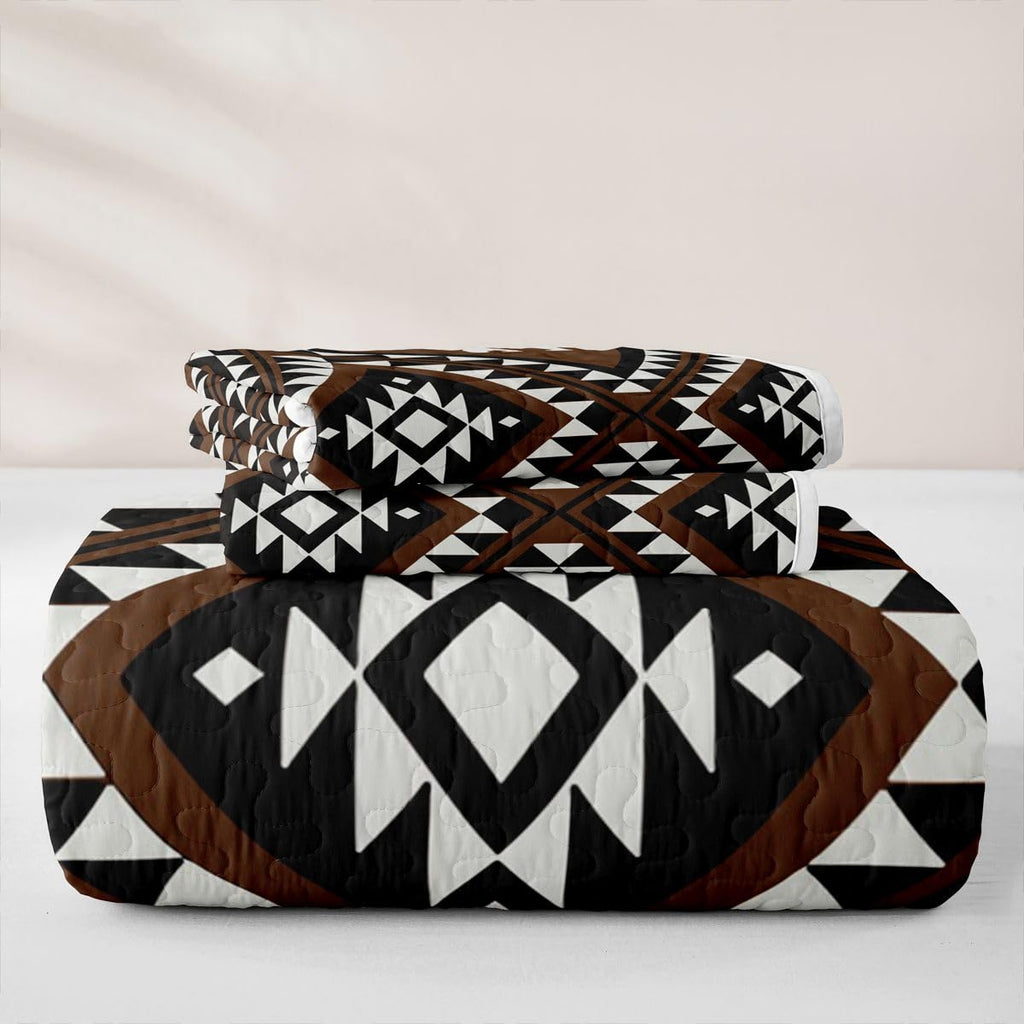 Western Boho Quilt Set Aztec Quilted Bedspread Lightweight Coverlet Set Wild West Bear Bedding Set with