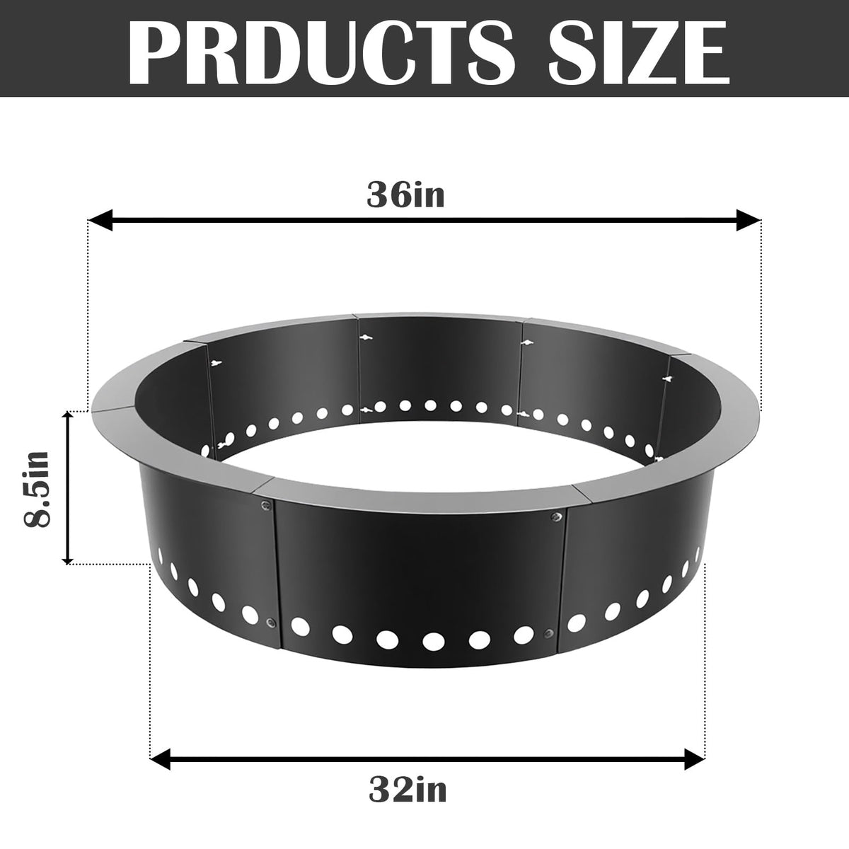 Fire Ring for Outside Fire Pit 36-Inch Outer/32-Inch Inner Diameter, Heavy Duty Solid Metal Steel Round Fire Pit Ring