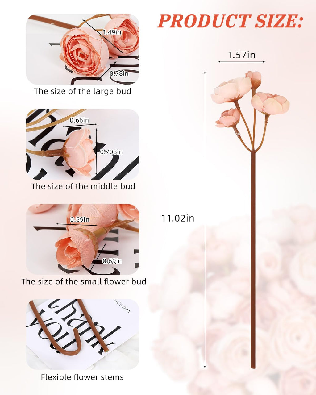 24 Pcs Mini Ranunculus Artificial Flowers, Faux Silk Mini Ranunculus Flowers Fake Flowers for DIY Bouquets, Table