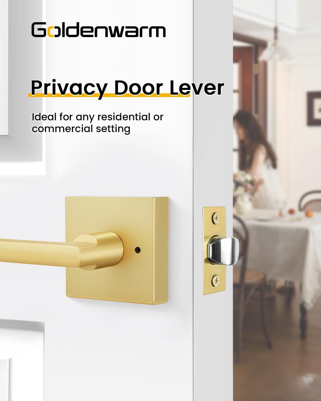 Brushed Gold Door Handles Interior, Privacy Bedroom - 3 Pack
