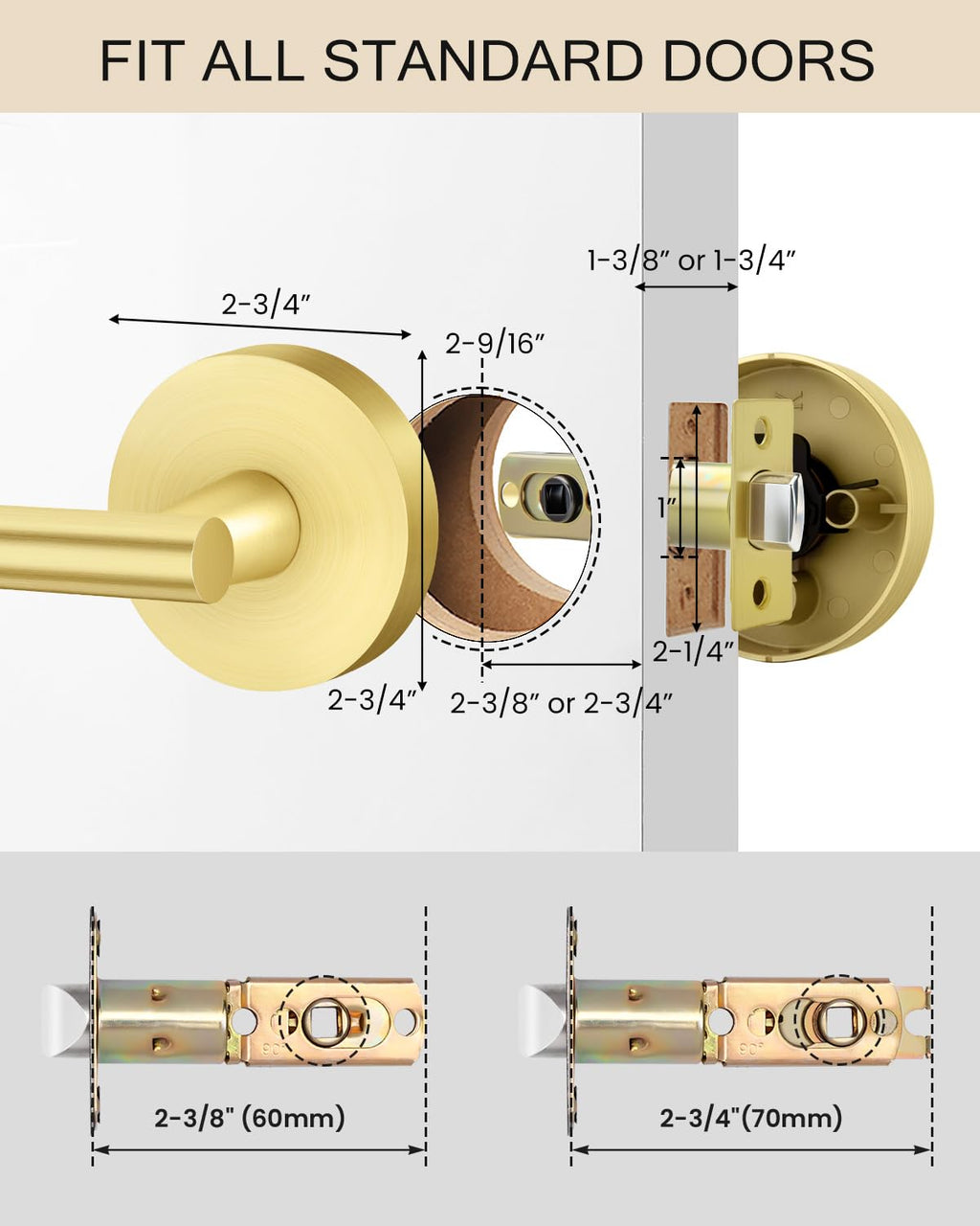 Gold Door Handle Interior,Passage Door Levers for Closets 1 Pack