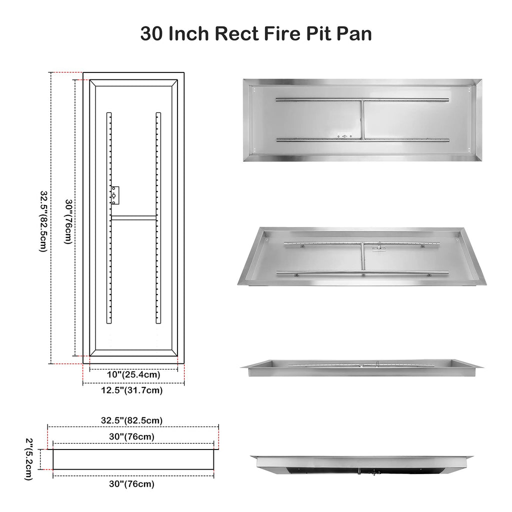 30 x 10 Inch Drop-in Fire Pit with Burner
