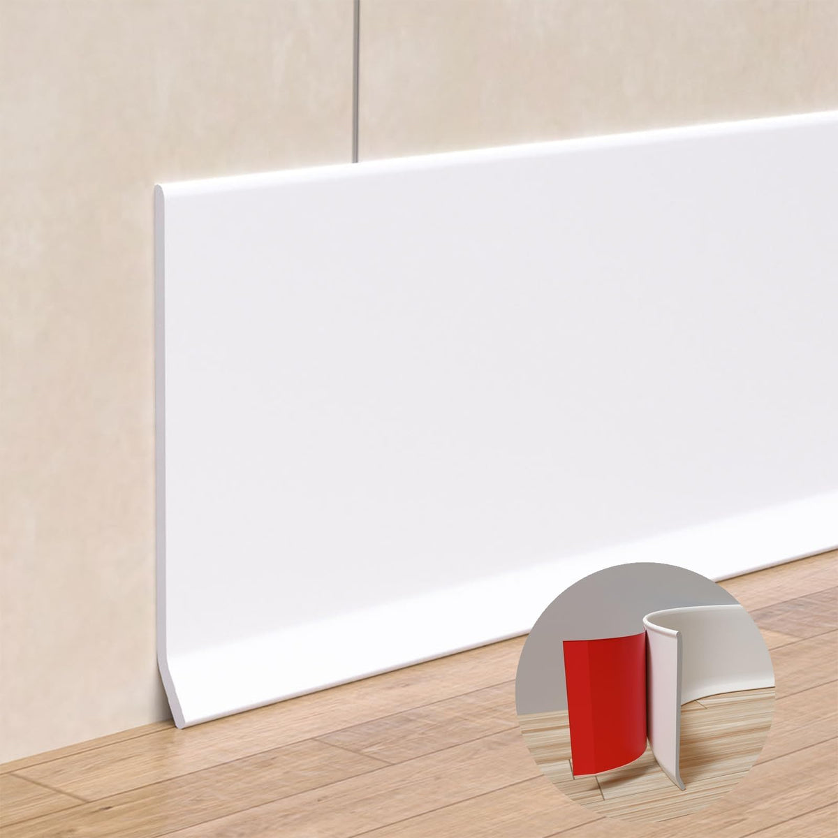 Peel and Stick Vinyl Baseboard Trim, 4 in x 100 ft Vinyl Wall Base, White