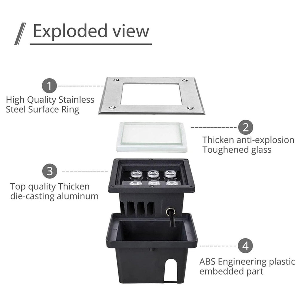 4PCS Square In-ground Lights - LED Landscape Lights, 4W Outdoor Recessed Spot Light, IP67 Waterproof Square