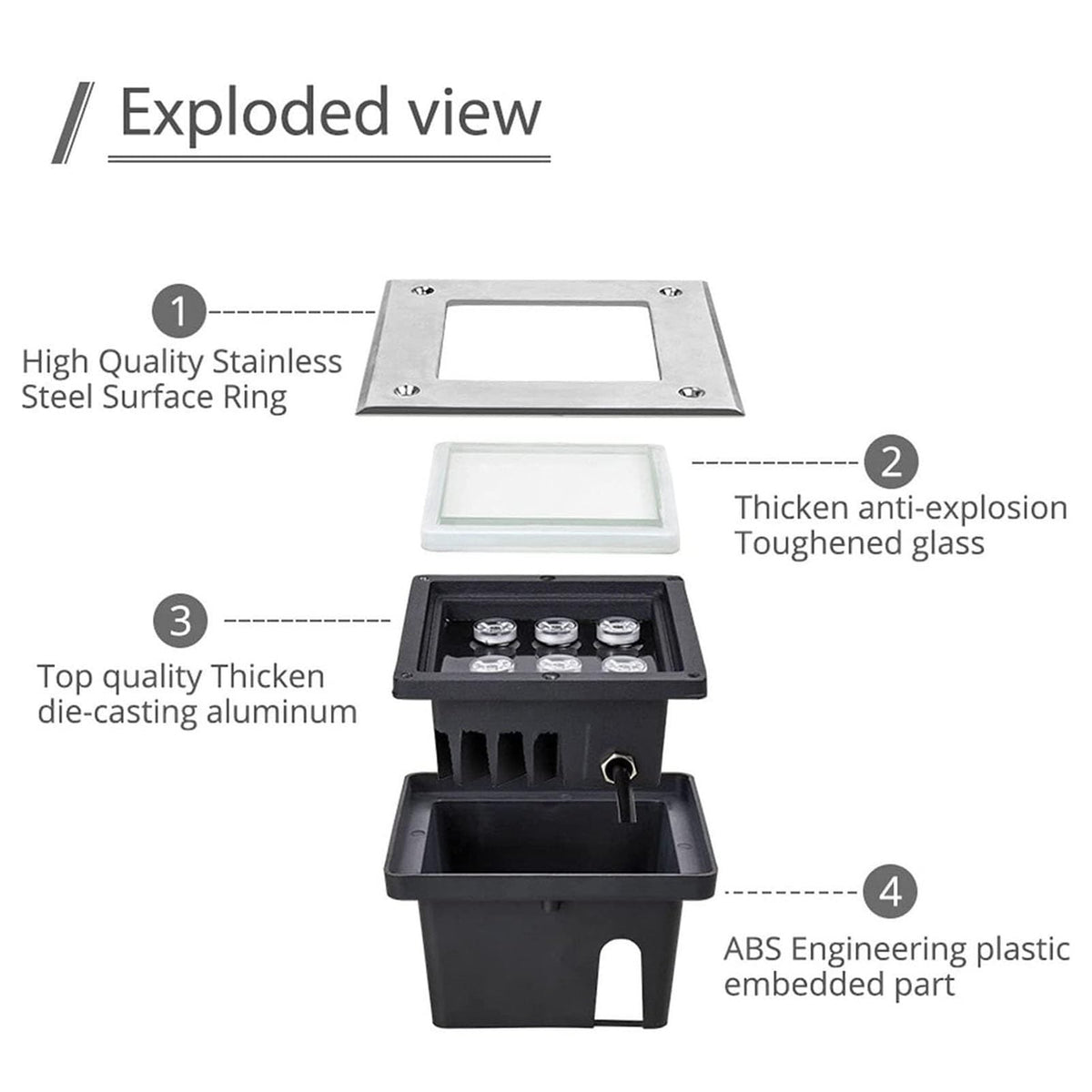 4PCS Square In-ground Lights - LED Landscape Lights, 4W Outdoor Recessed Spot Light, IP67 Waterproof Square