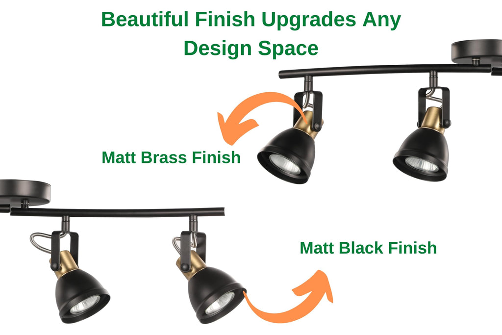 4 Light Track Lighting Kit, Matt Black Brass Finish 4 Way Adjustable with Moden Flush Mount Ceiling Spotlight