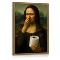 Wood Framed Funny Pinching Nose Mona Lisa Bathroom Wall Art 12x16 in