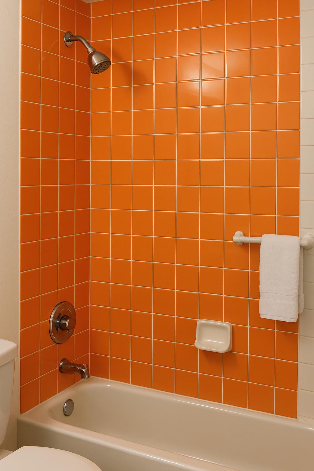 Glossy Ceramic Tile 4.25 inch Subway Square 4x4 Shower Bathroom Kitchen Backsplash Box 10 Pieces (Orange)