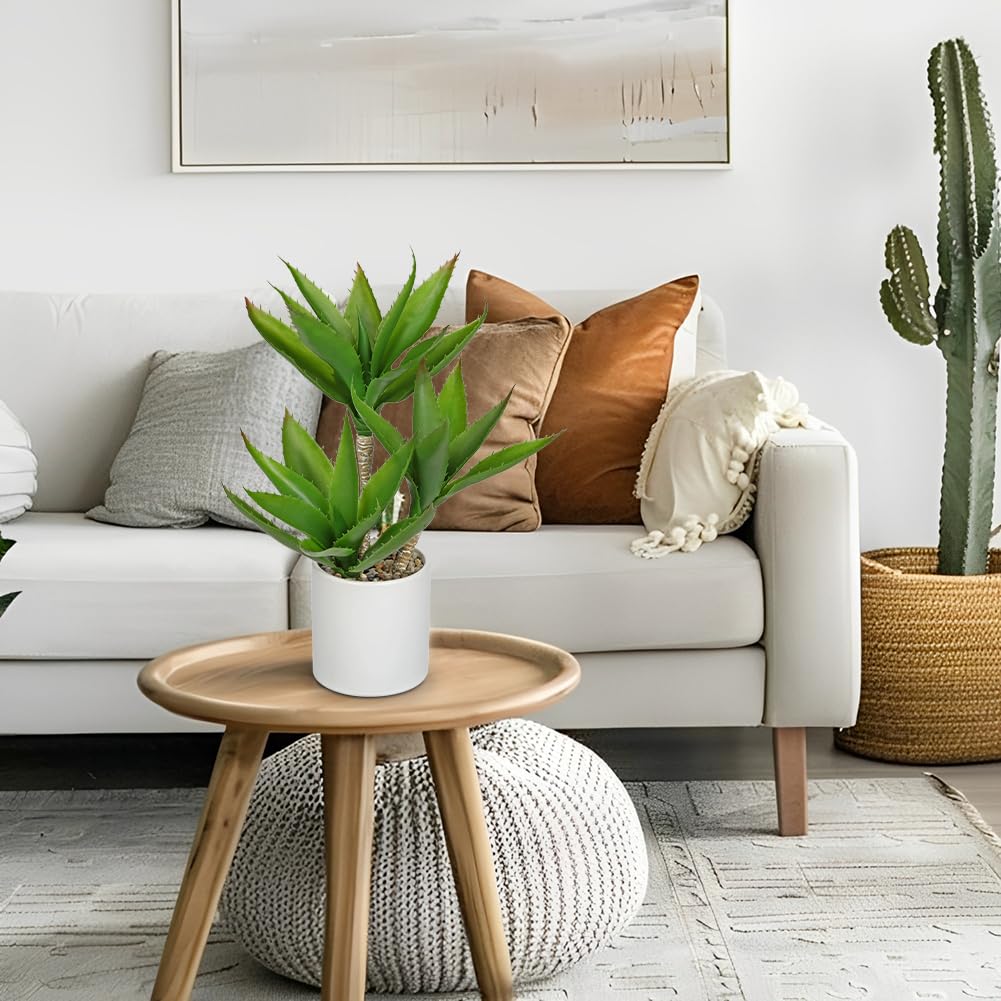 Large Artificial Agave Plants Fake Three-Head Agave Succulents Plant Potted 17" Faux Plant in White Pot Succulent