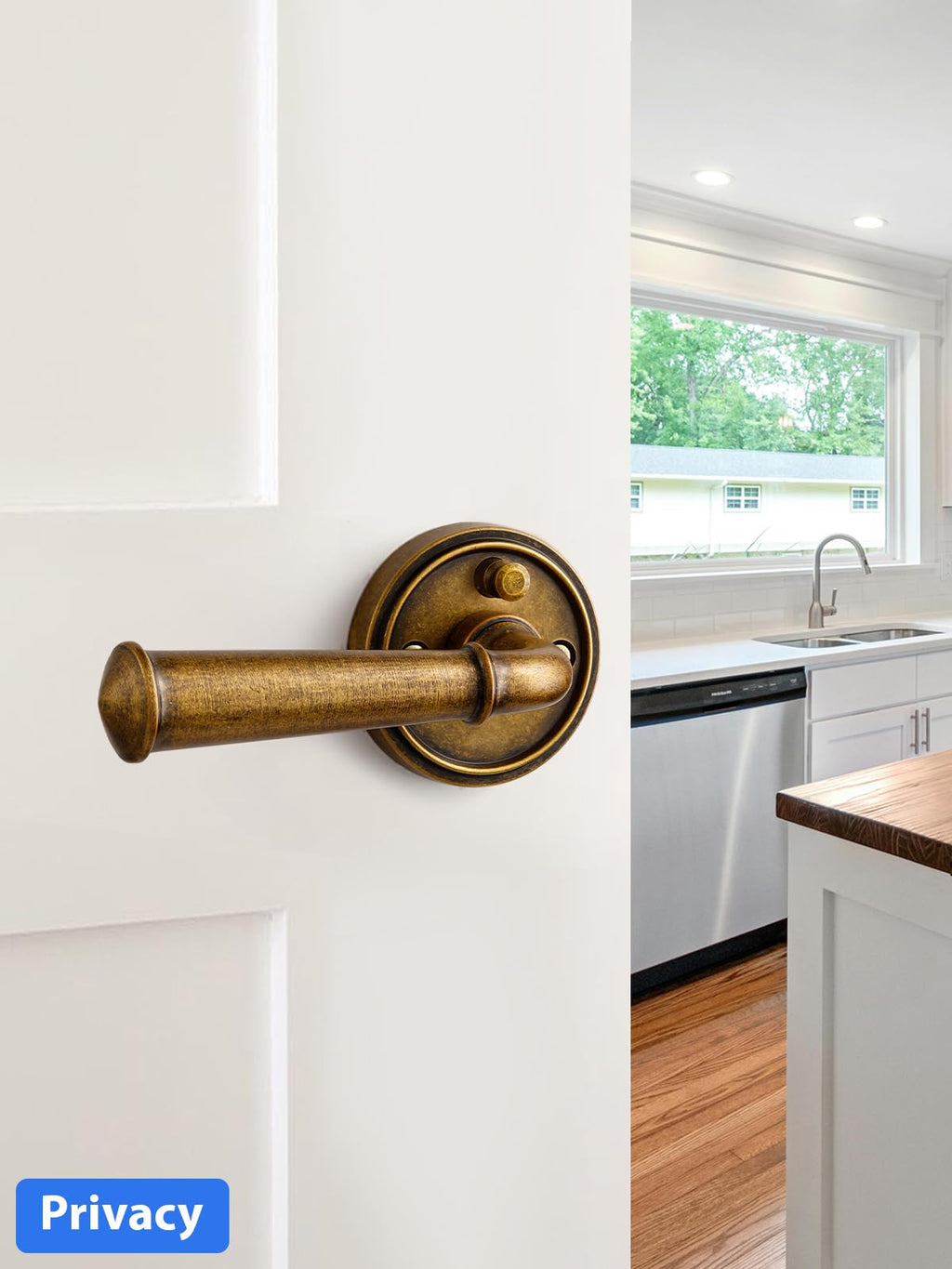 Door Handles Antique Brass Retro Privacy Vintage Door Lever, 2 Pack