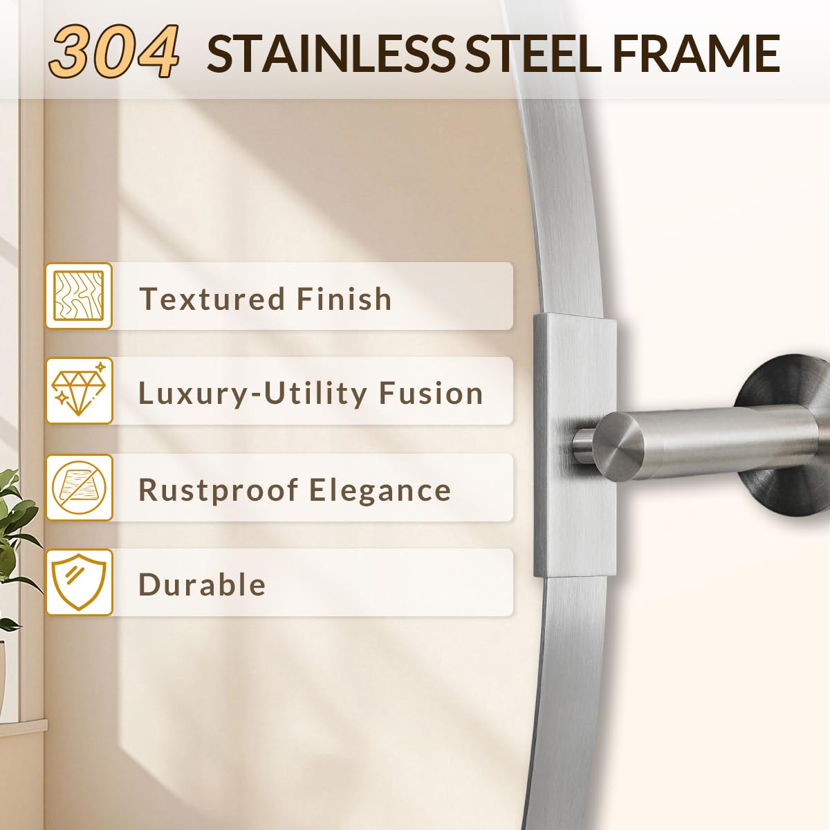 Brushed Nickel Bathroom Mirror, 22 x 34 Inch Oval Pivot Mirror for Wall, Unique Farmhouse Tilt Mirror in Slim Silver