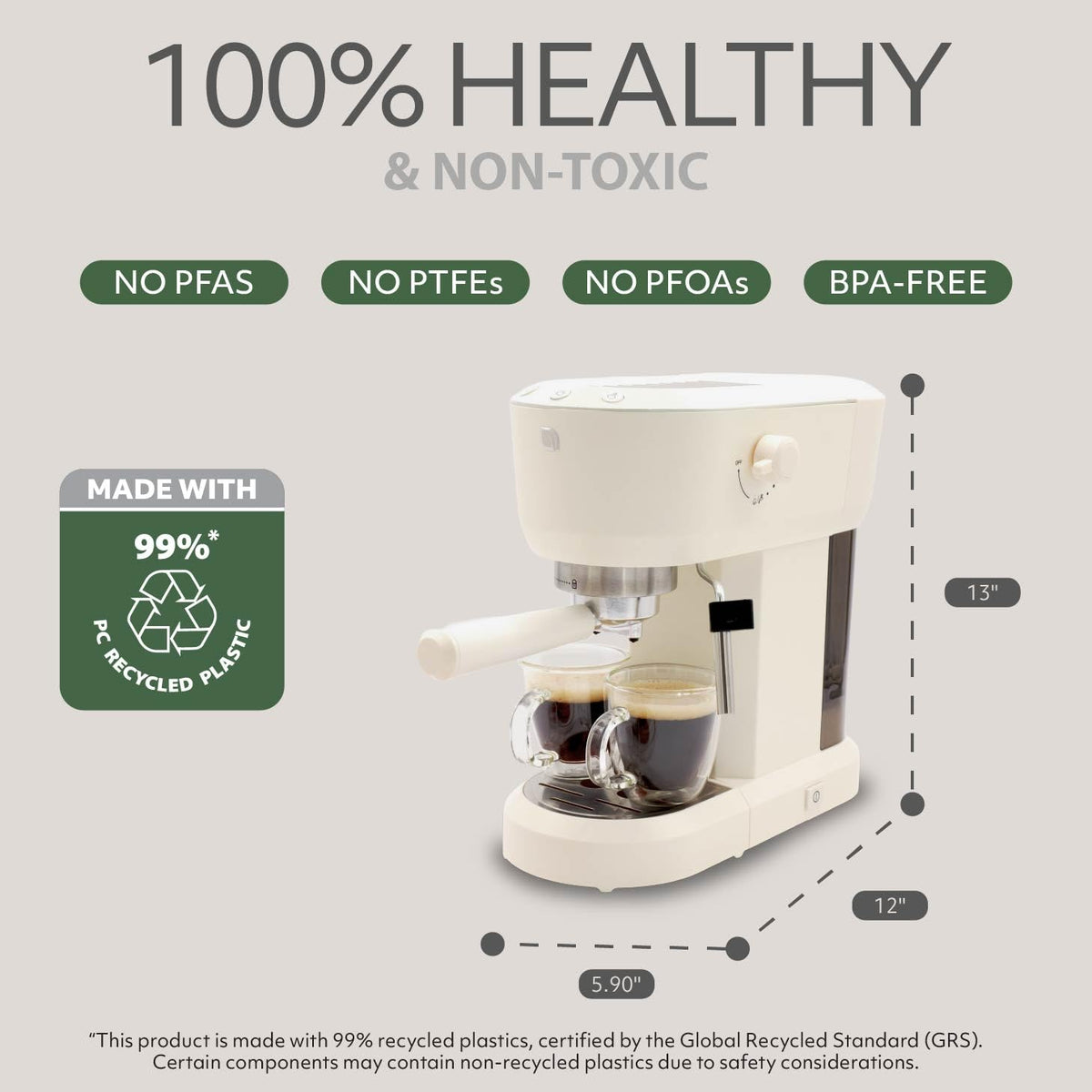 Eco Series Espresso Machine with Milk Frother & Built-In Tamper, 15 Bar Coffee Maker with Hot Water Dispenser, 40oz