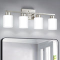 Brushed Nickel Bathroom Light Fixtures Vanity Lights Over Mirror | Modern 4-Light lighting fixtures with Milky White