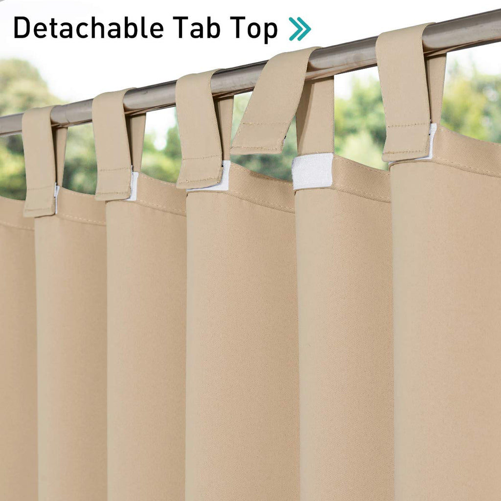 2 Pieces Outdoor Curtainss Waterproof Clearance, Room Darkening Sticky Tab Top Thick Light Block Thermal Insulated