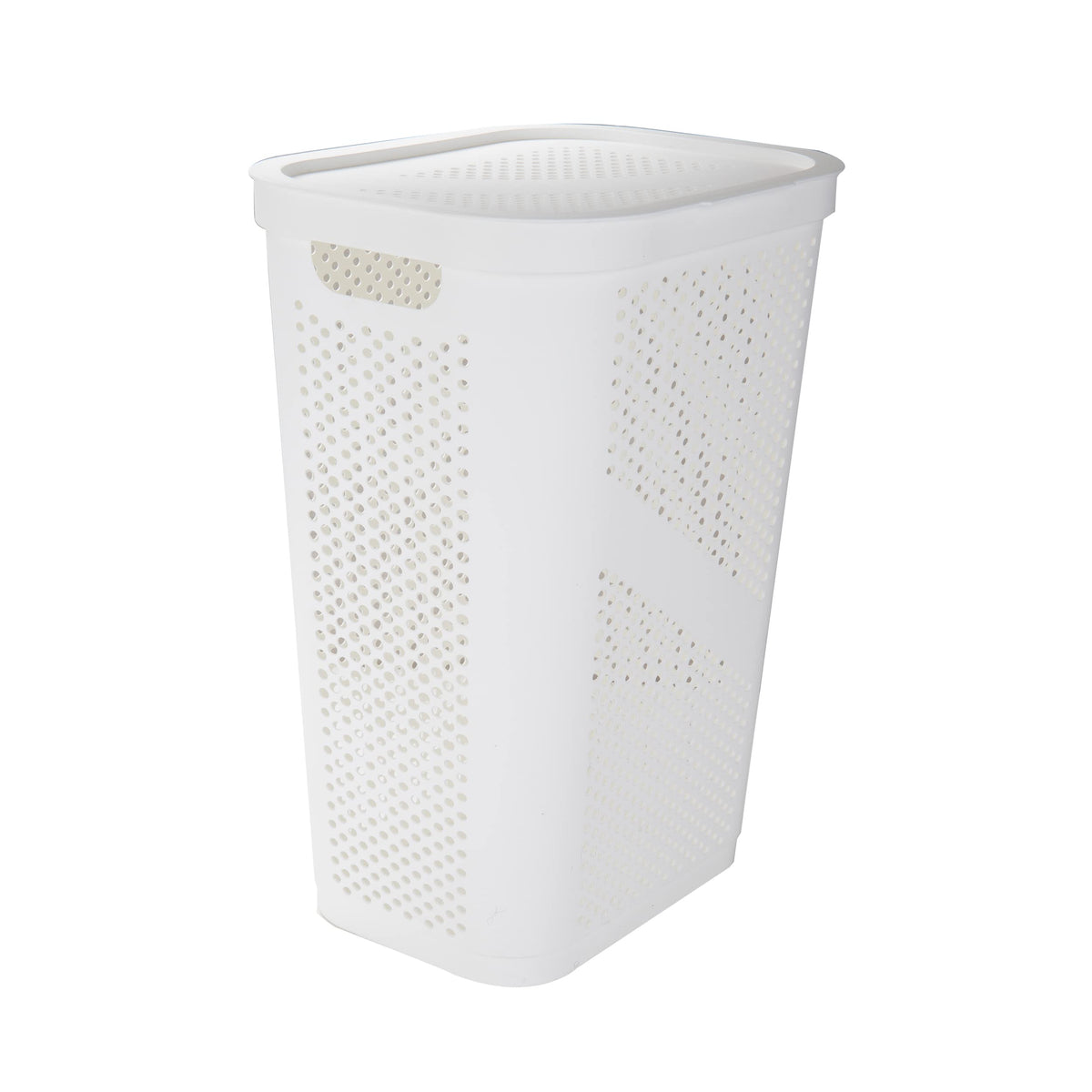 Slim Laundry Hamper with Lid, 60L Clothes Basket, Ventilated Plastic, White