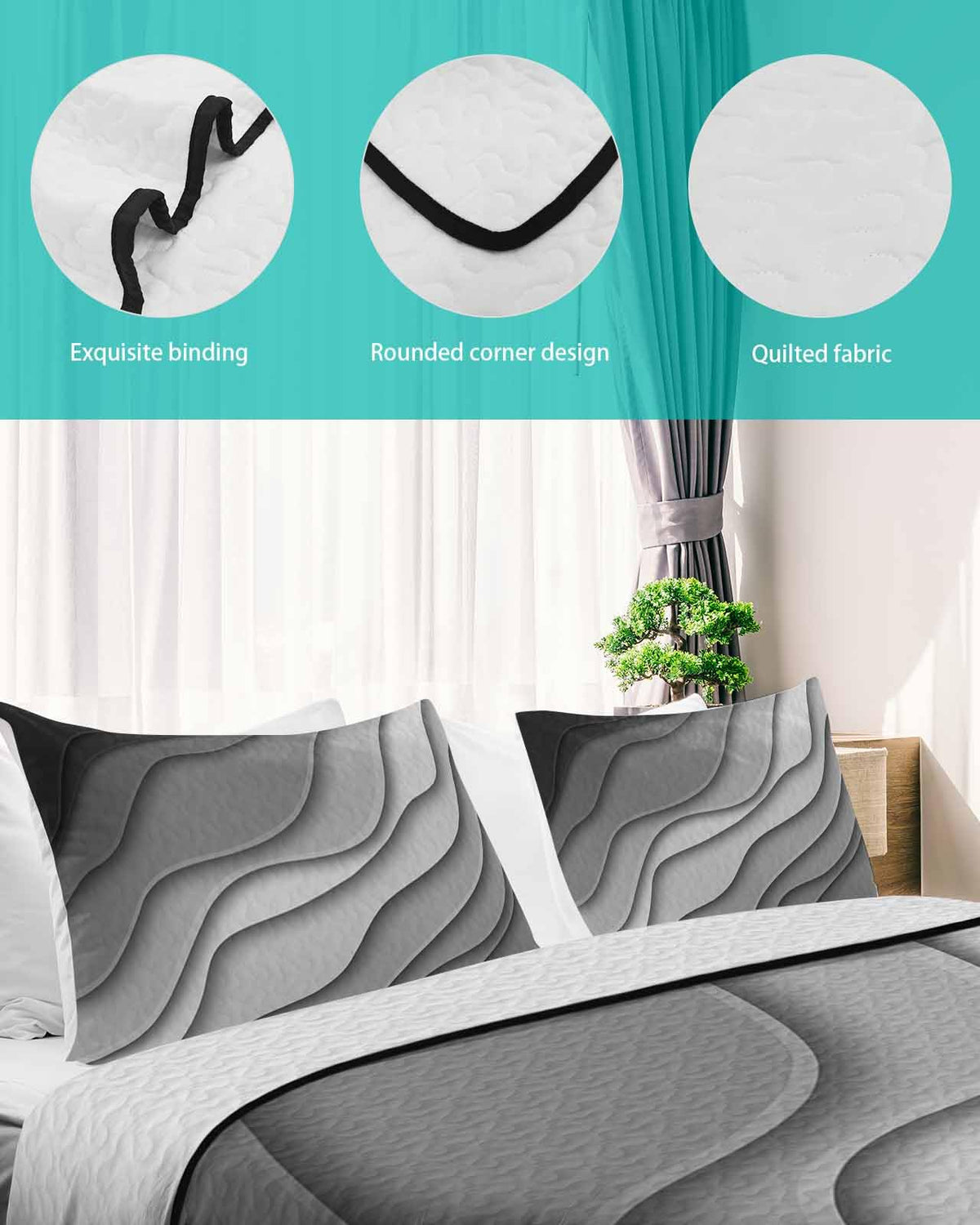 Quilt Sets Grey Modern Geometric Comforter Set Lightweight Soft Bedspread Coverlet Gray Abstract Beach