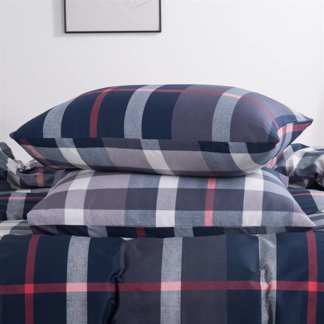 Navy Blue Plaid Comforter Boho Blue Tartan Geometric Bed