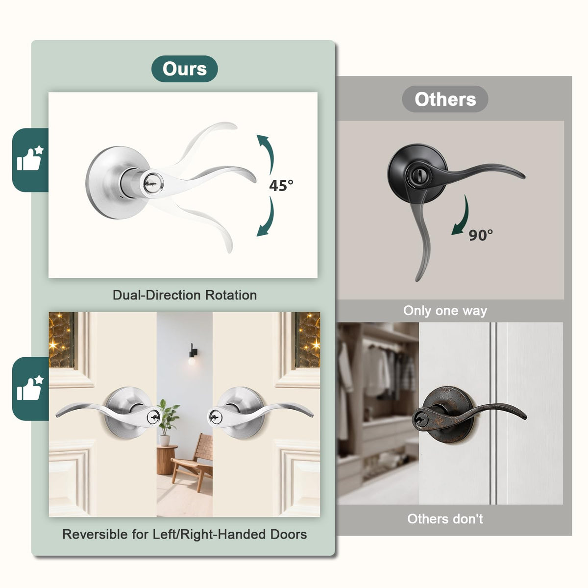 Entry Door Handles with Lock and Keys, Brushed Nickel Keyed Entry Door Lock Sets for Exterior & Interior Doors