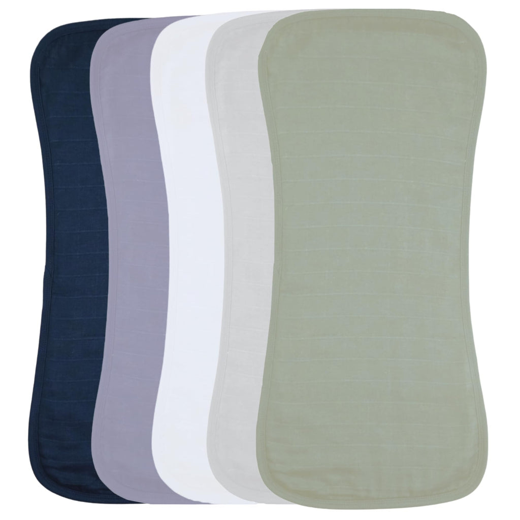 5 Pack Muslin Baby Burp Cloths for Boys & Girls, 22" X 11", Premium Cotton Muslin and Terry Spit up Rags, Super Soft