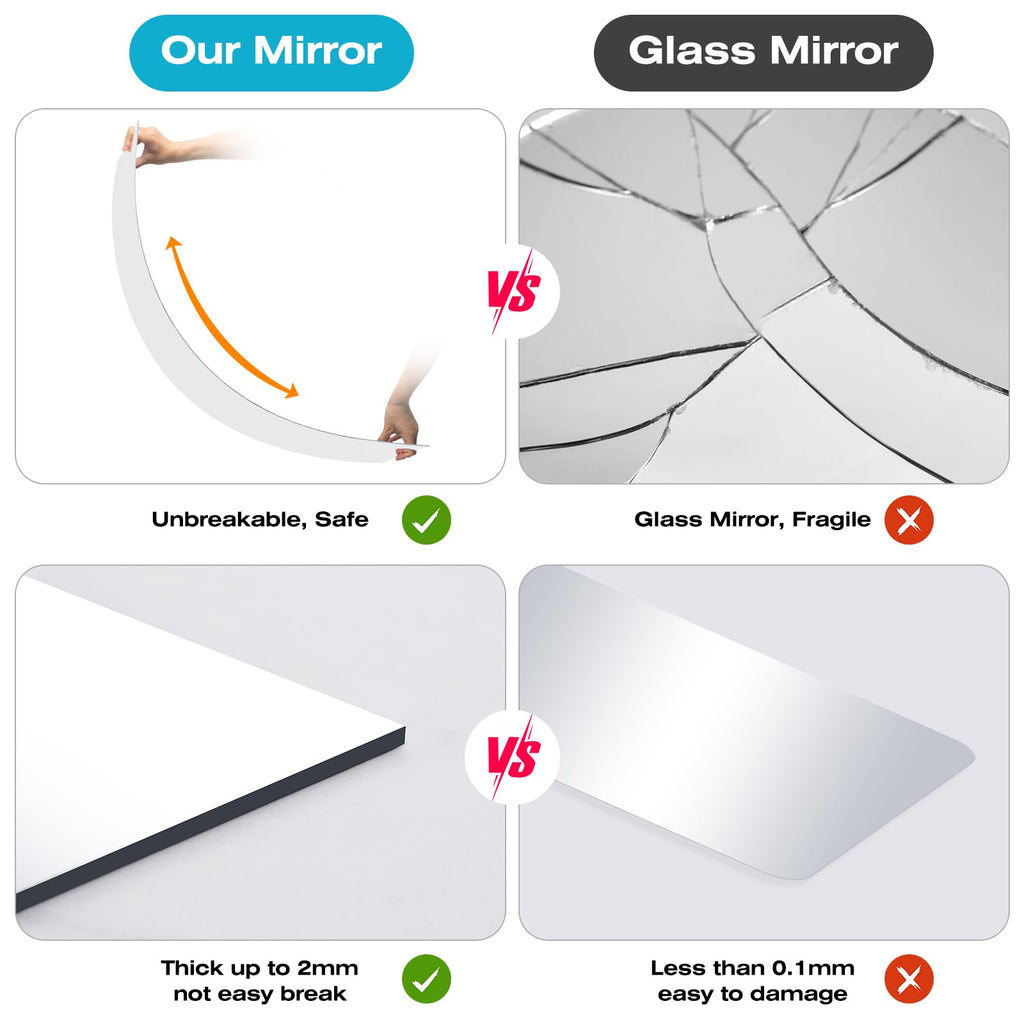 Full Length Mirror,47.25x15.75 Inch Acrylic Shatterproof Soft Mirrors, Non-Glass Wall-Mounted Fitness Mirror