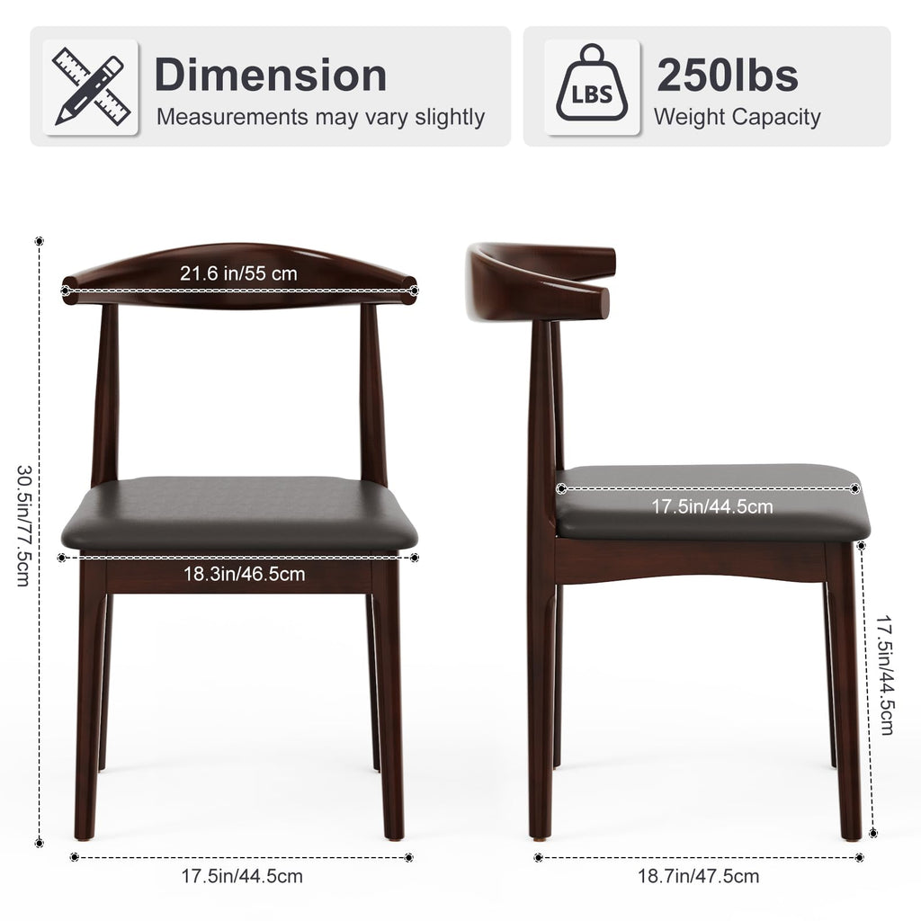Solid Wood Dining Chairs Set of 2, Mid Century Modern Kitchen Chairs