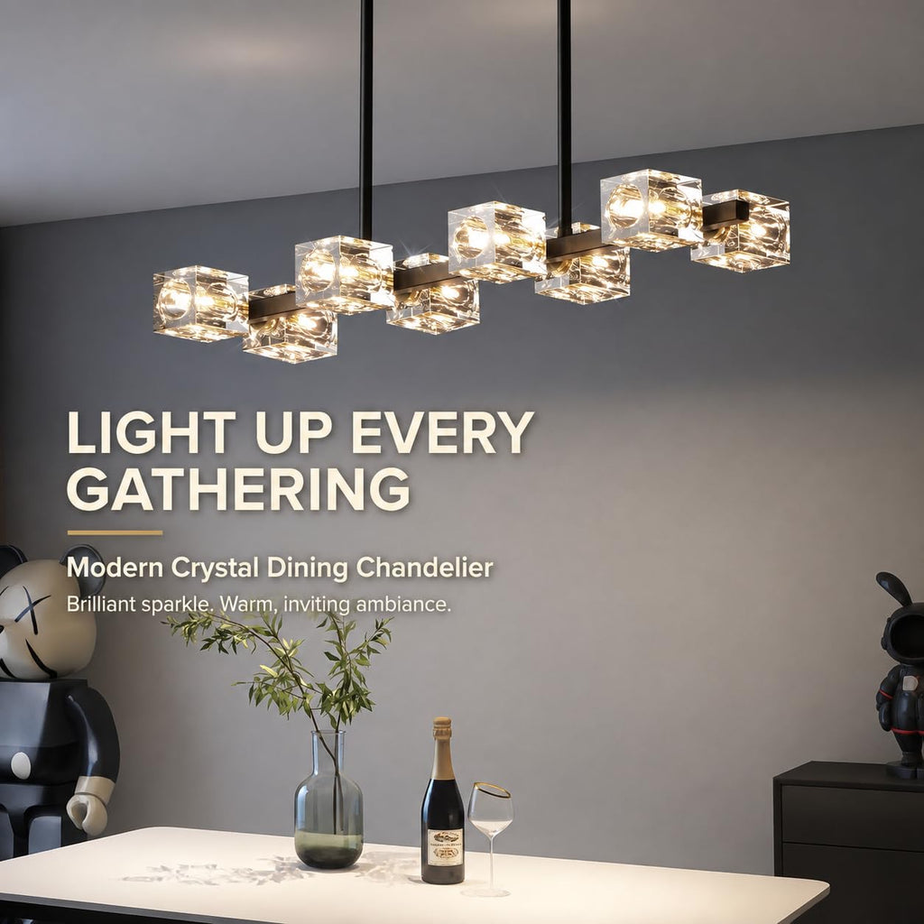 8-Light Crystal Rectangular Chandelier