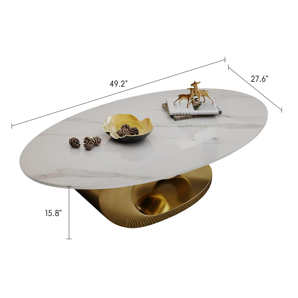 Inspired Saarinen Style Modern Coffee Table with Gold Stainless Steel Pedestal, Oval