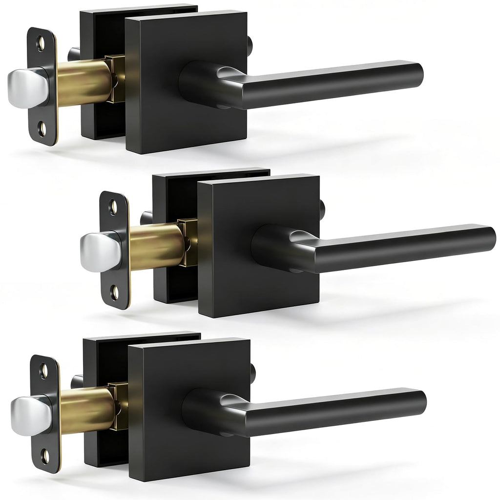 3 Pack Matte Black Passage Door Lever,Interior Non-Locking Leversets