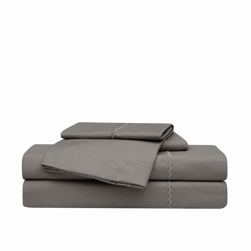 Solid Percale Grey 5 Piece Sheet Set, Solid Color Themed, Embroidered Hem, Oeko-TEX Certified Confidence