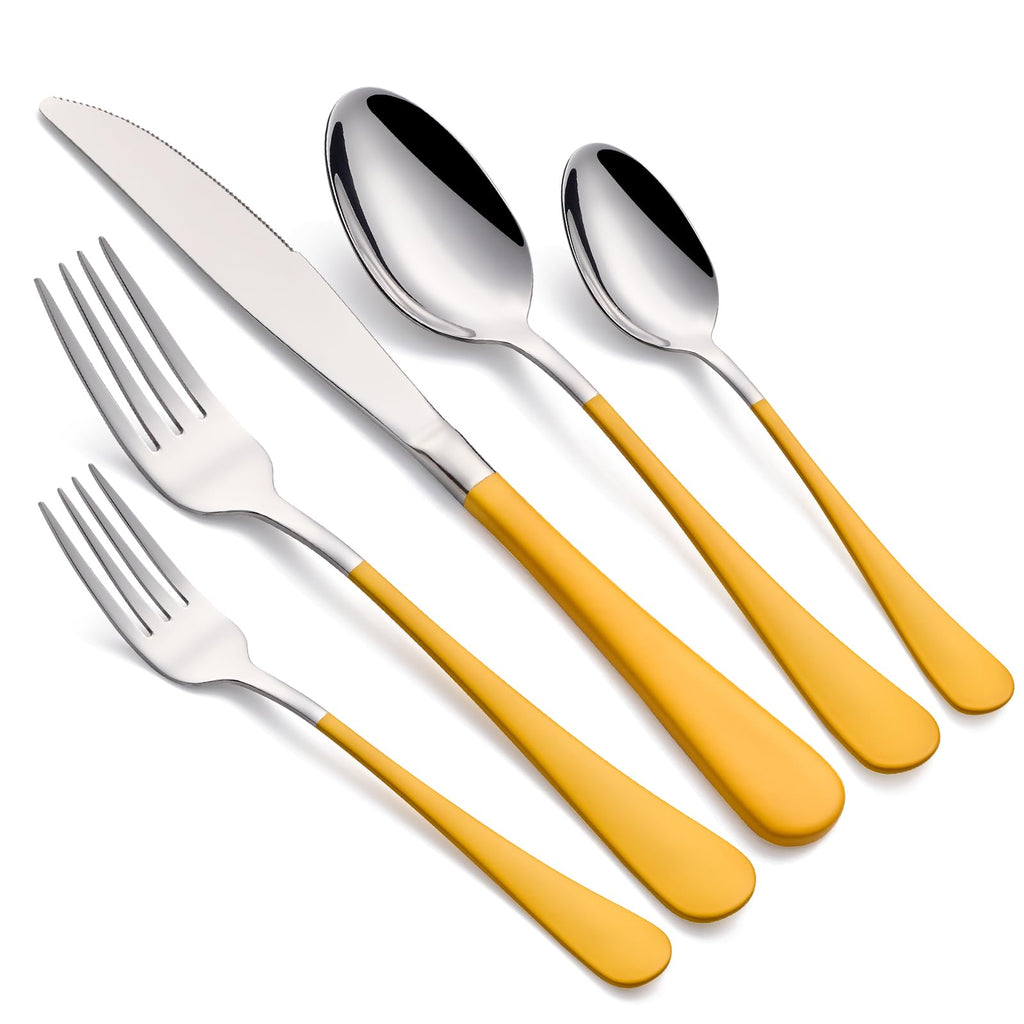 20-Piece Yellow Silverware Set 18/0 Stainless Steel Flatware Yellow Handle Cutlery Set Service for 4 Dinner Knives