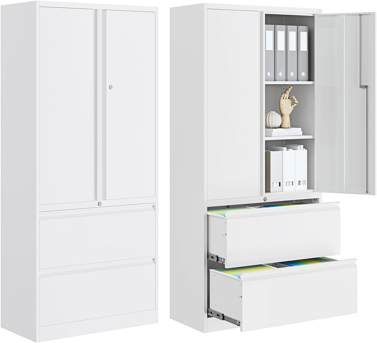 2-Drawer Metal File Cabinet, Lateral Vertical Filing Cabinets , Locking File Cabinet with Storage Shelves