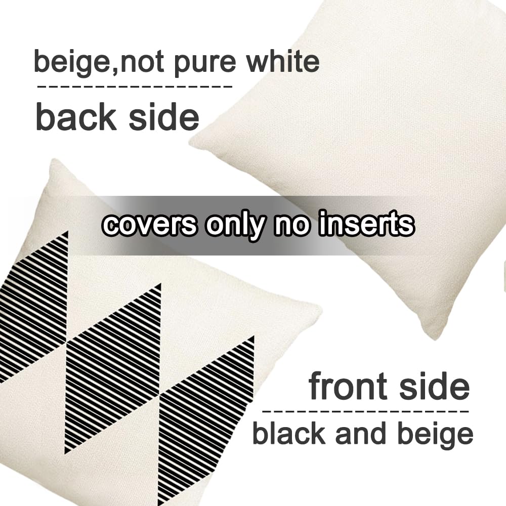 Outdoor Pillow Covers Waterproof, 24x24 inch Black and Beige Boho Set of 4